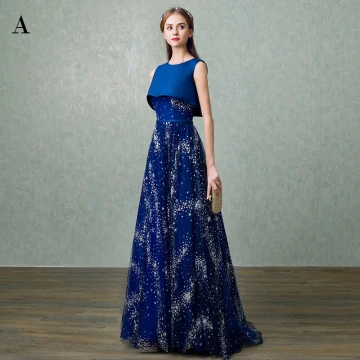 Chic Beautiful Sparkly Royal Blue Evening Dresses 2017 A Line Princess U Neck Lace Backless Glitter Sequins Chiffon Bling Bling Homecoming Evening Party Prom Dresses