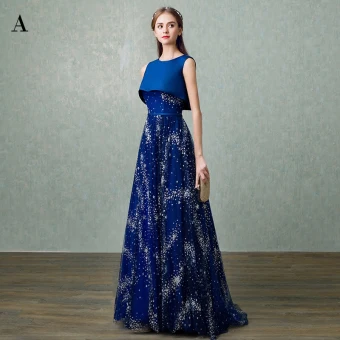 Mooie Prachtige Glitter Koninklijk Blauw Avondjurken 2017 A Lijn U Hals Kanten Ruglooze Glans Pailletten Chiffon Bling Bling Thuiskomst Avond Galajurken