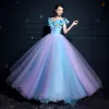 Cendrillon Bleu Robe Boule Robe De Bal 2017 Tulle U-Cou Lilas Papillon Dos Nu Promo Robe De Ceremonie