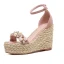 Chic / Beautiful Candy Pink 2018 Beach Sandals Casual Leather Beading Pearl Thick Heels 10 cm Pointed Toe Womens Shoes