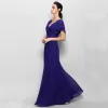 Proste / Simple Burgund Sukienki Na Wesele Dla Mamy 2020 Princessa Długie Kótkie Rękawy V-Szyja Bufiasta Tiulowe Ślub Wieczorowe Sukienki Na Wesele