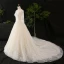 Luxury / Gorgeous Champagne Ball Gown Wedding Dresses 2021 Crossed Straps U-Neck Long Sleeve Lace Tulle Appliques Backless Beading Pearl Sequins Cathedral Train Wedding