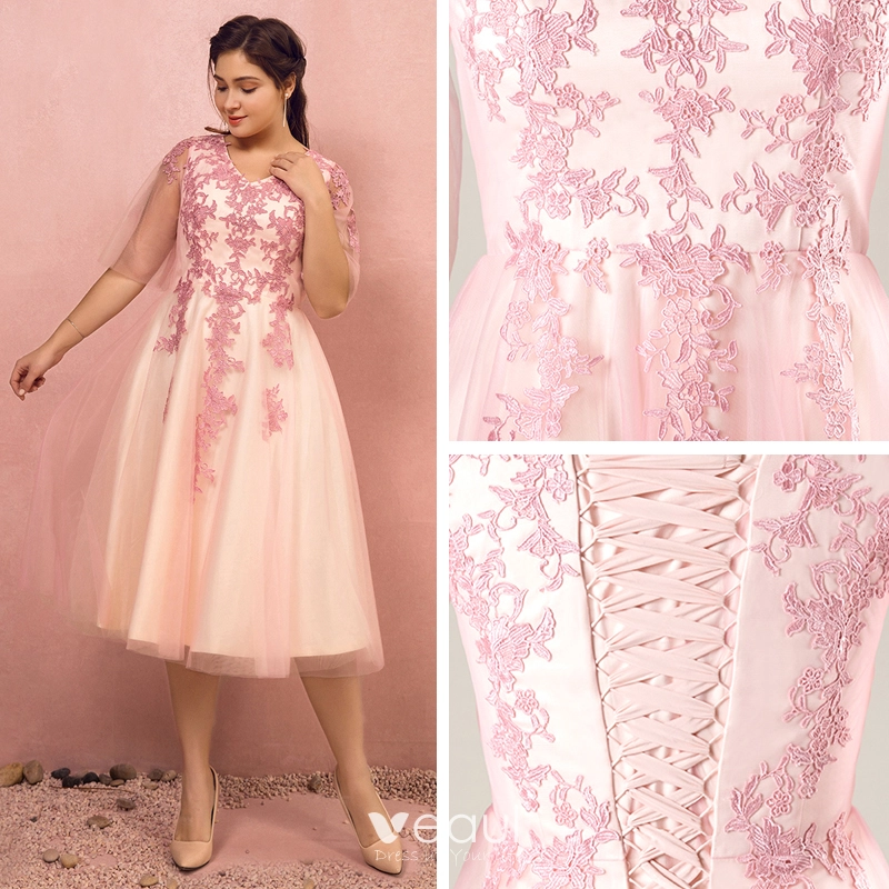 open lace back dress Pink Lace Prom Dresses Long, Formal Dress, Graduation School Party Gow –  DressesTailor main image 0