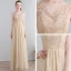 Charming Sexy Floor-Length / Long Champagne Evening Dresses  2018 Zipper Up V-Neck Chiffon Lace-up Appliques Backless Beading Formal Dresses