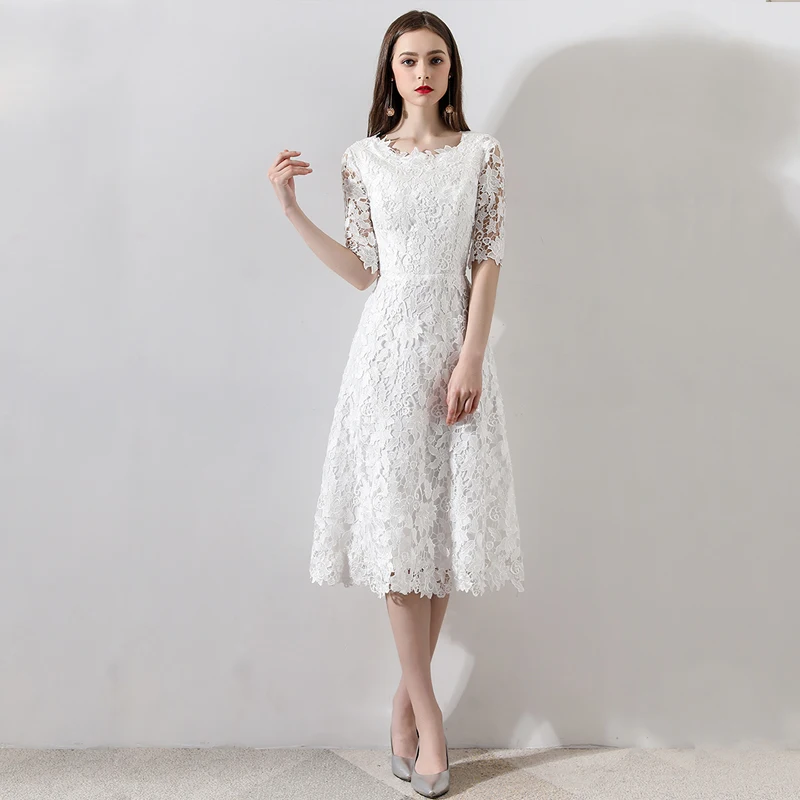 Chic Beautiful White Wedding 2018 A Line Princess U Neck Lace Up 1 2  Sleeves Zipper Up Short Wedding Dresses