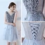 Modern / Fashion 2017 Ink Blue Graduation Dresses V-Neck Lace Appliques Backless Pierced Homecoming A-Line / Princess Party Dresses