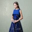 Chic / Beautiful Sparkly Royal Blue Evening Dresses  2017 A-Line / Princess U-Neck Lace Backless Glitter Sequins Chiffon Bling Bling Homecoming Evening Party Prom Dresses