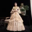 Vintage / Retro Luxury / Gorgeous Medieval Champagne Formal Dresses 2021 Long Sleeve U-Neck Floor-Length / Long 3D Lace Beading Sequins Cosplay Prom Ball Gown Prom Dresses