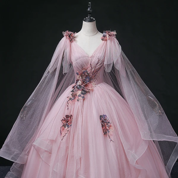 Elegant Blushing Pink Sequins Prom Dresses 2022 Ball Gown V-Neck Sleeveless Backless Floor-Length / Long Formal Dresses