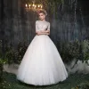 Classic Hall Wedding Dresses 2017 White Ball Gown Floor-Length / Long Square Neckline 3/4 Sleeve Backless Lace Flower Appliques
