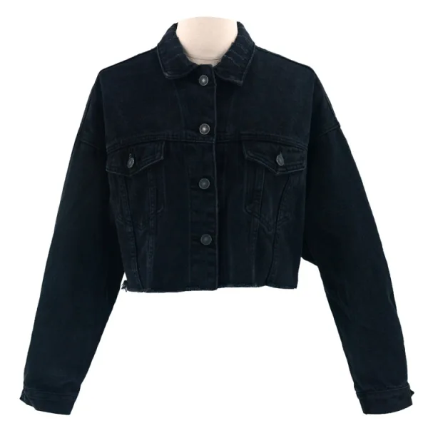 Fashion Women Black Denim Coats & Jackets 2021 Cotton Lapel Long Sleeve Street Wear Fall Winter Tops