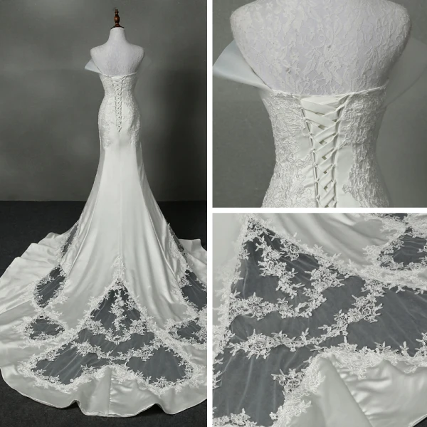 Élégant Église Salle Robe De Mariée 2017 Trompette / Sirène Cathedral Train Bustier Sans Manches Dos Nu En Dentelle Appliques