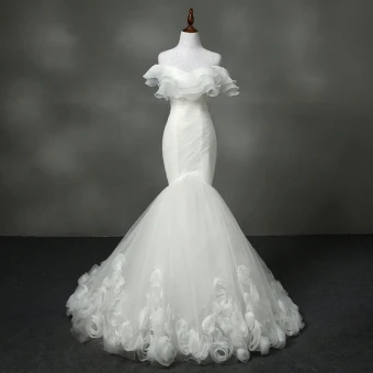 Chic Beautiful Church Hall Wedding Dresses 2017 Chapel Train White Trumpet Mermaid Strapless Sleeveless Backless Cascading Ruffles Appliques Flower