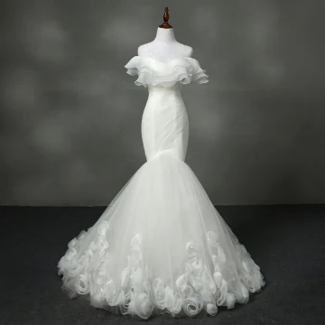 Chic Beautiful Church Hall Wedding Dresses 2017 Chapel Train White Trumpet Mermaid Strapless Sleeveless Backless Cascading Ruffles Appliques Flower