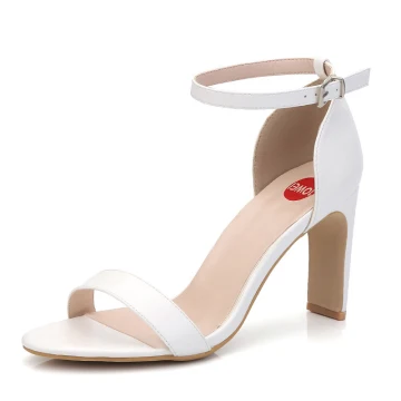 Chic Beautiful White Summer Street Wear Womens Sandals 2022 Ankle Strap 9 Cm Thick Heels Open Peep Toe Sandals High Heels
