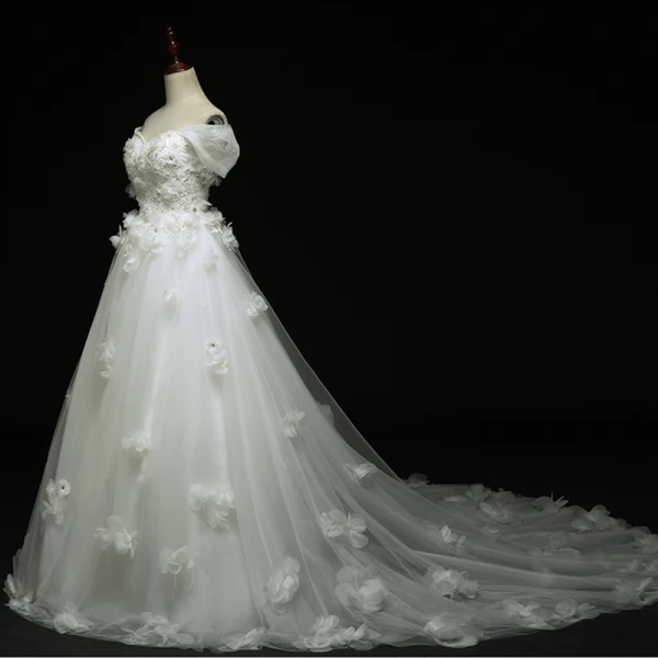 Chic / Beautiful Church Wedding Dresses 2017 White Ball Gown Cathedral Train Off-The-Shoulder Short Sleeve Backless Lace Appliques Flower Sequins Rhinestone Pearl