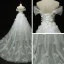 Chic / Beautiful Church Wedding Dresses 2017 White Ball Gown Cathedral Train Off-The-Shoulder Short Sleeve Backless Lace Appliques Flower Sequins Rhinestone Pearl