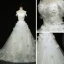 Chic / Beautiful Church Wedding Dresses 2017 White Ball Gown Cathedral Train Off-The-Shoulder Short Sleeve Backless Lace Appliques Flower Sequins Rhinestone Pearl