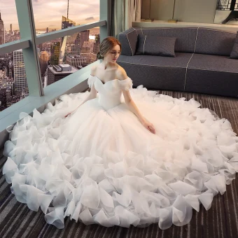 Chic Belle Salle Robe De Mariée 2017 Blanche Princesse Longue De L Épaule Manches Courtes Dos Nu Fleur Appliques