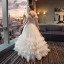 Chic / Belle Salle Robe De Mariée 2017 Blanche Princesse Longue De l'épaule Manches Courtes Dos Nu Fleur Appliques