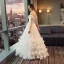 Chic / Belle Salle Robe De Mariée 2017 Blanche Princesse Longue De l'épaule Manches Courtes Dos Nu Fleur Appliques