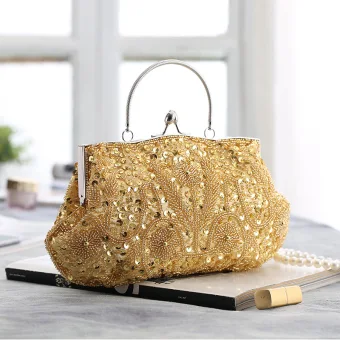 Vintage Retro Gold Beading Sequins Prom Handbag 2023