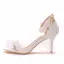 Charmant Blanche En Dentelle Fleur Chaussure De Mariée 2022 Mariage Perle Bride Cheville 7 cm Talons Aiguilles Peep Toes / Bout Ouvert Sandales Talons Hauts