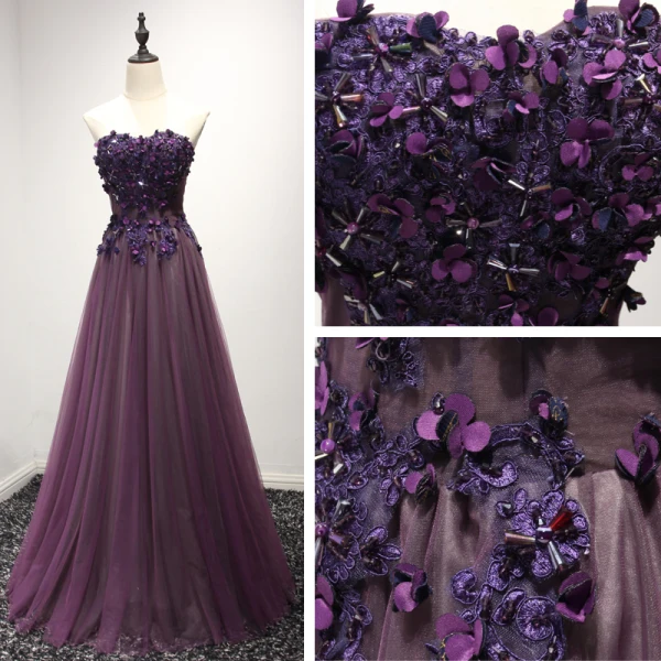 Chic / Beautiful Formal Dresses 2017 A-Line / Princess Floor-Length / Long Strapless Sleeveless Backless Lace Appliques Beading Evening Dresses