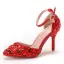 Charmant Rot Strass Brautschuhe 2025 Knöchelriemen 9 cm Stilettos Spitzschuh Hochzeit Hochhackige