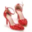 Charmant Rot Strass Brautschuhe 2025 Knöchelriemen 9 cm Stilettos Spitzschuh Hochzeit Hochhackige