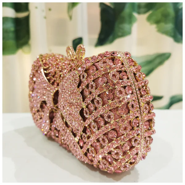 Fashion Rose Gold Rhinestone Bow Cocktail Party Evening Party Clutch Bags 2022