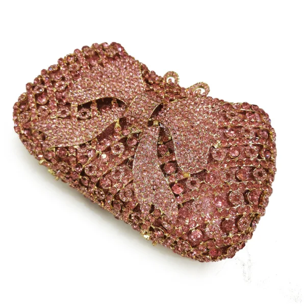 Fashion Rose Gold Rhinestone Bow Cocktail Party Evening Party Clutch Bags 2022