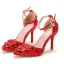 Charmant Rot Strass Brautschuhe 2025 Knöchelriemen 9 cm Stilettos Spitzschuh Hochzeit Hochhackige
