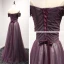 Chic / Beautiful Formal Dresses Evening Dresses  2017 A-Line / Princess Floor-Length / Long Off-The-Shoulder Short Sleeve Backless Pearl Lace Appliques Beading