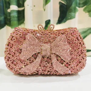 Moda Różowe Złoto Rhinestone Kokarda Koktajlowe Wieczorowe Kopertówki 2022