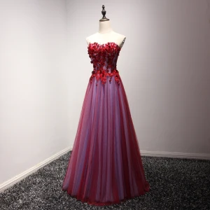 Fine Formelle Kjoler 2017 Selskapskjoler Rød Prinsesse Lange Kjæreste Uten Ermer Ryggløse Blonder Appliques Beading Rhinestone