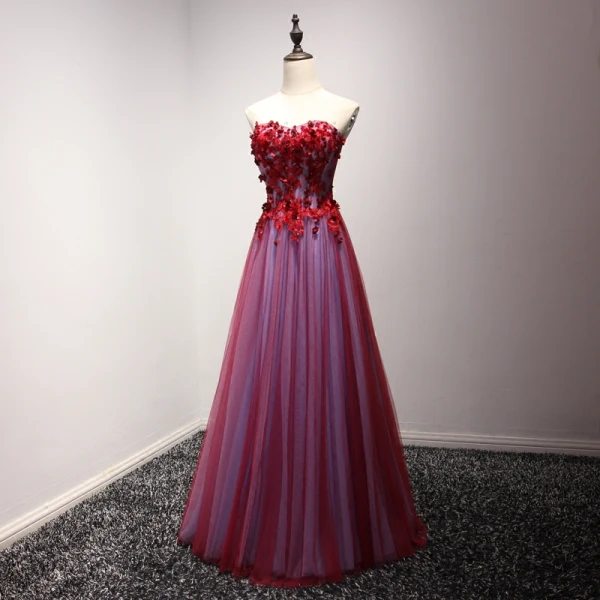 Chic / Beautiful Formal Dresses 2017 Evening Dresses Red A-Line / Princess Floor-Length / Long Sweetheart Sleeveless Backless Lace Appliques Beading Rhinestone