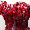Chic / Belle Robe De Ceremonie 2017 Robe De Soirée Rouge Princesse Longue Amoureux Sans Manches Dos Nu En Dentelle Appliques Perlage Faux Diamant