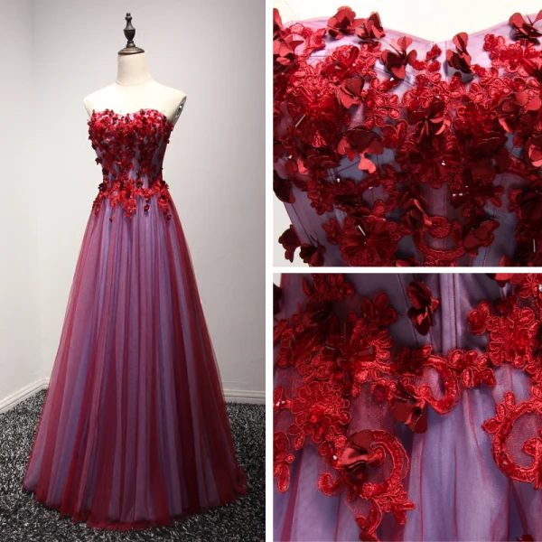 Chic / Beautiful Formal Dresses 2017 Evening Dresses Red A-Line / Princess Floor-Length / Long Sweetheart Sleeveless Backless Lace Appliques Beading Rhinestone