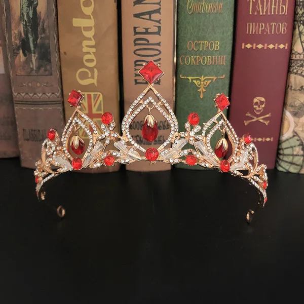 Mode Röd Kristall Rhinestone Bröllop Brud Huvudbonad Tiara 2022