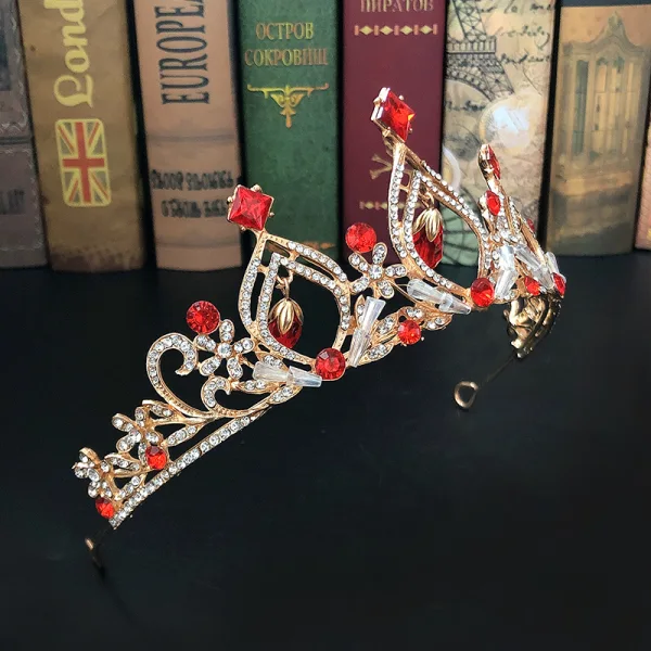 Mode Röd Kristall Rhinestone Bröllop Brud Huvudbonad Tiara 2022