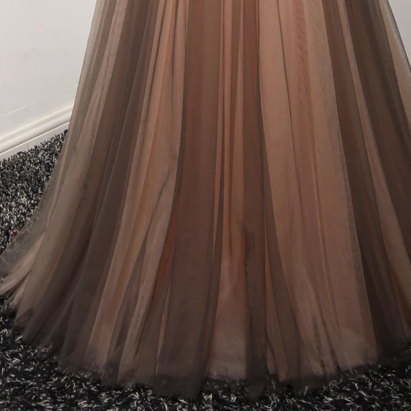 Chic / Beautiful Evening Dresses Formal Dresses 2017 Brown A-Line / Princess Floor-Length / Long High Neck Sleeveless Backless Lace Appliques Beading Crystal