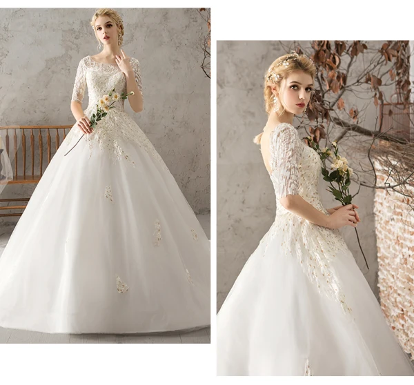 Abordable Ivoire Robe De Mariée 2018 Robe Boule En Dentelle Fleur Perle Faux Diamant Paillettes Dos Nu Chapel Train