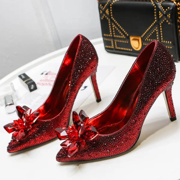 Charming Cinderella Evening Party Pumps 2019 Crystal Rhinestone 9 cm Stiletto Heels Pointed Toe Pumps