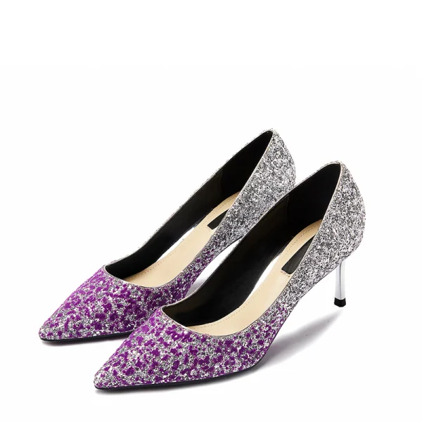 Sparkly Silver Evening Party Pumps 2019 Leather Sequins 6 cm Stiletto Heels Pointed Toe Pumps
