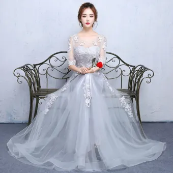 Chic Beautiful Evening Party Graduation Dresses 2017 Lace A Line Princess Scoop Neck 1 2 Sleeves Floor Length Long