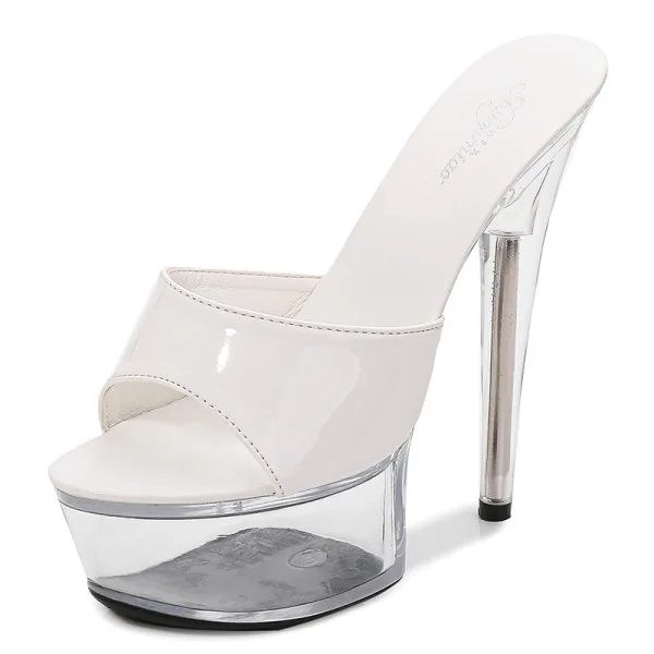 Sexy Black Rave Club Womens Sandals 2020 Patent Leather 15 cm Stiletto Heels Open / Peep Toe Sandals