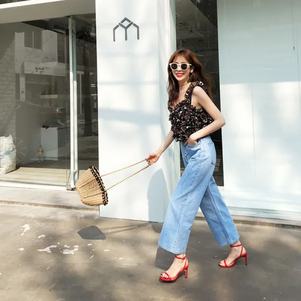 Sexy Silver Street Wear Womens Sandals 2020 Ankle Strap 10 cm Stiletto Heels Open / Peep Toe Sandals