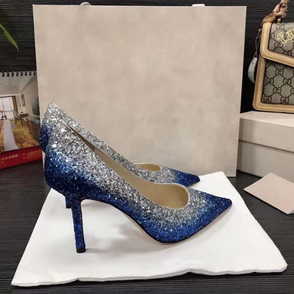 Scintillantes Océan Bleu Soirée Paillettes Escarpins 2021 Cuir 8 cm Talons Aiguilles À Bout Pointu Escarpins Talons Hauts