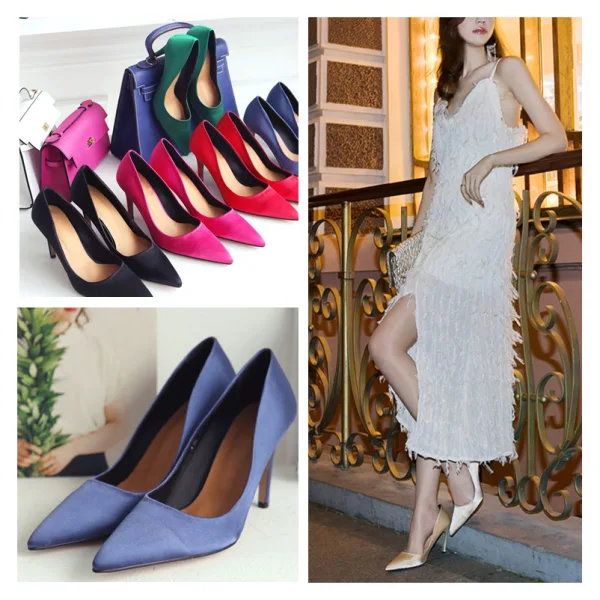 Simple Noire Demoiselle D'honneur Escarpins 2020 Satin 10 cm Talons Aiguilles À Bout Pointu Escarpins